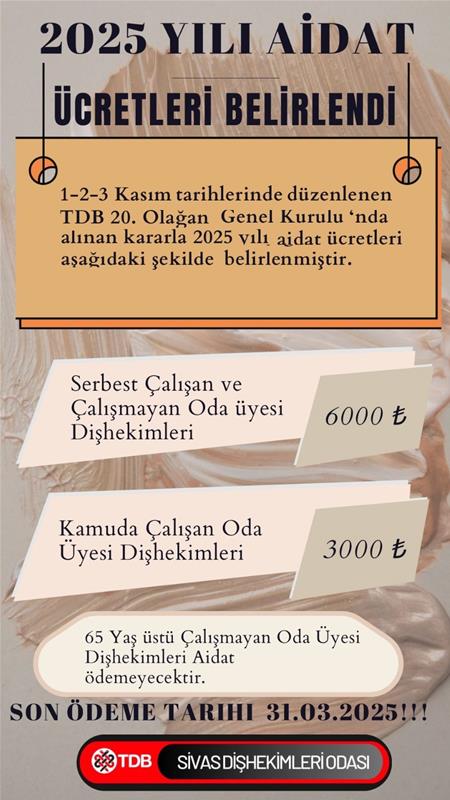 2025 YILI AİDAT DUYURUSU